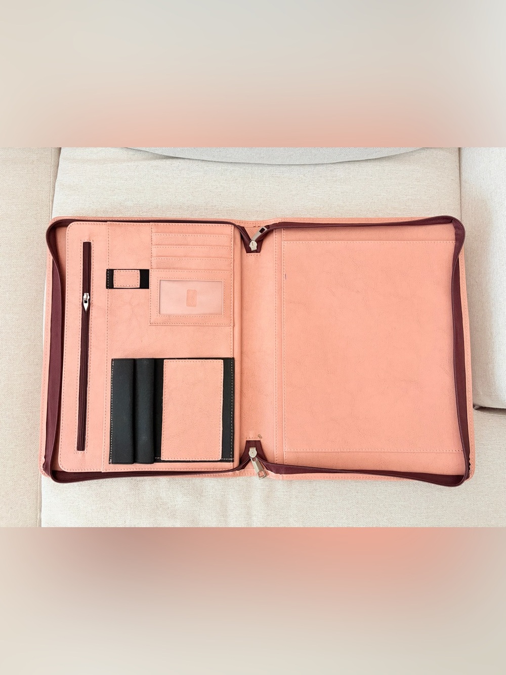 Pink 3 ring binder padfolio, vegan leather portfolio, leather document folder